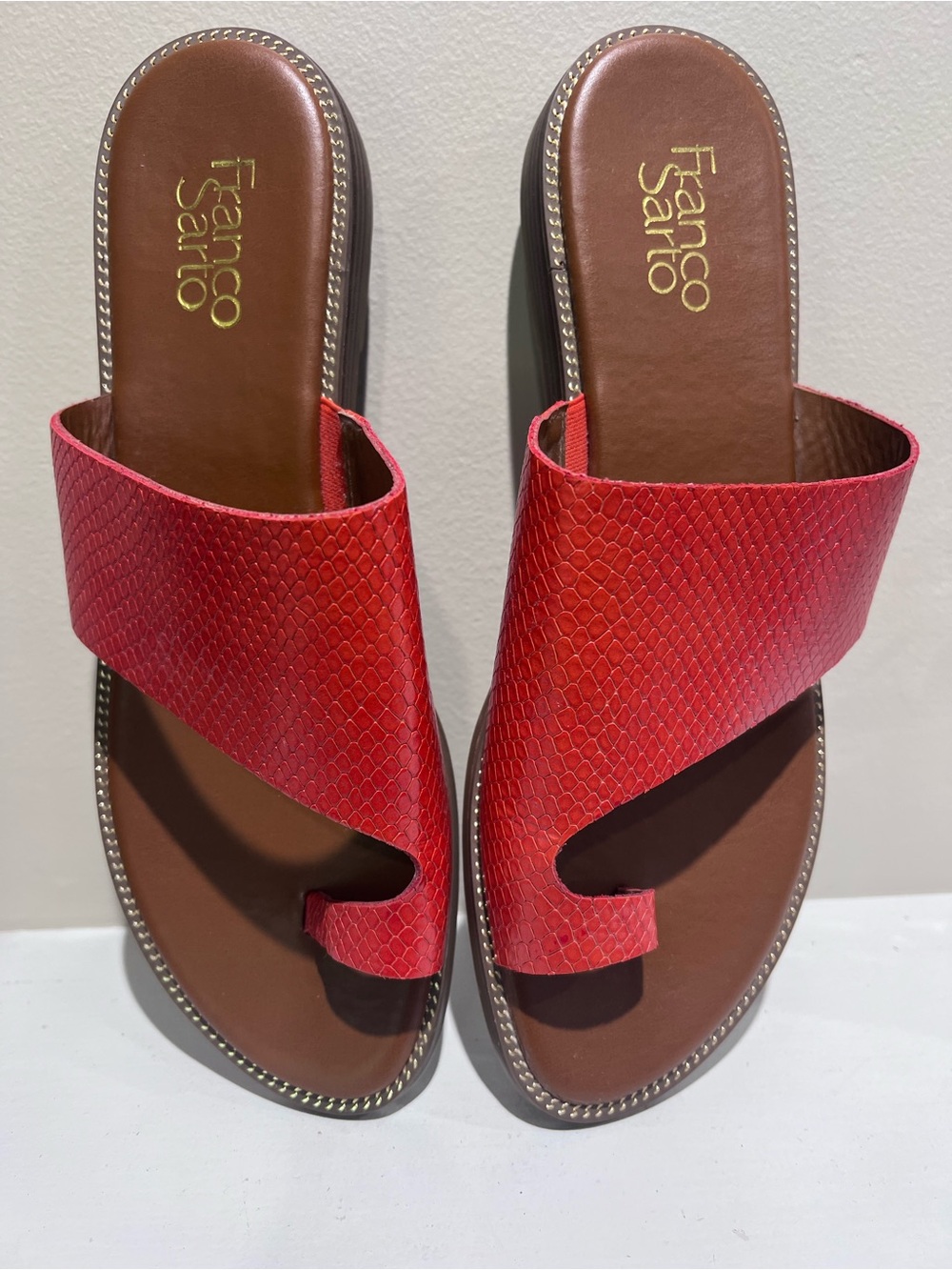 Franco Sarto Gem Red Snake Embossed Leather Toe Ring Slide Sandals Size 11M NWOT